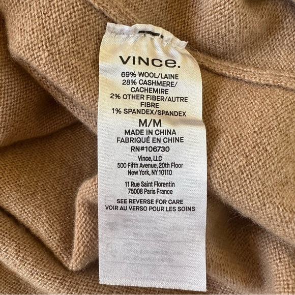 Vince Wool Cashmere V Neck Sweater Camel Brown Sz M - Picture 2 of 8